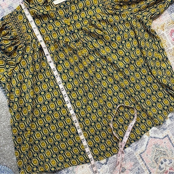 Happy Nature Kate Hudson Medium Geometric Yellow Blue Balloon Sleeve Blouse Top‎ - Picture 10 of 10